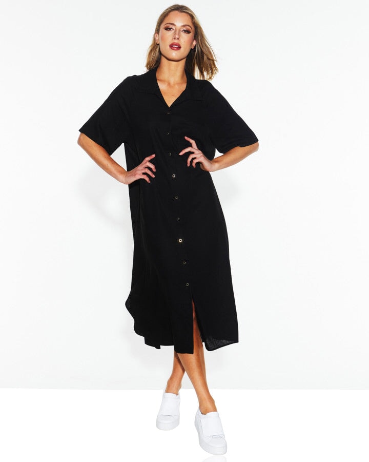 Statues Shirt Dress - Black Dresses Fate + Becker 