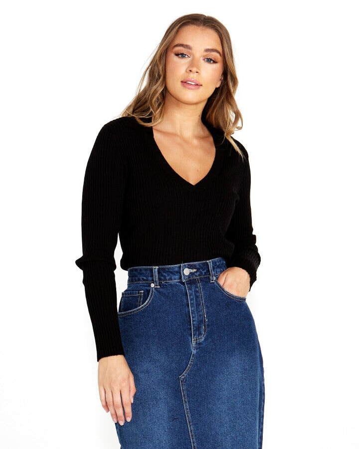 Talana Collared Knit - Black Shirts & Tops Sass 