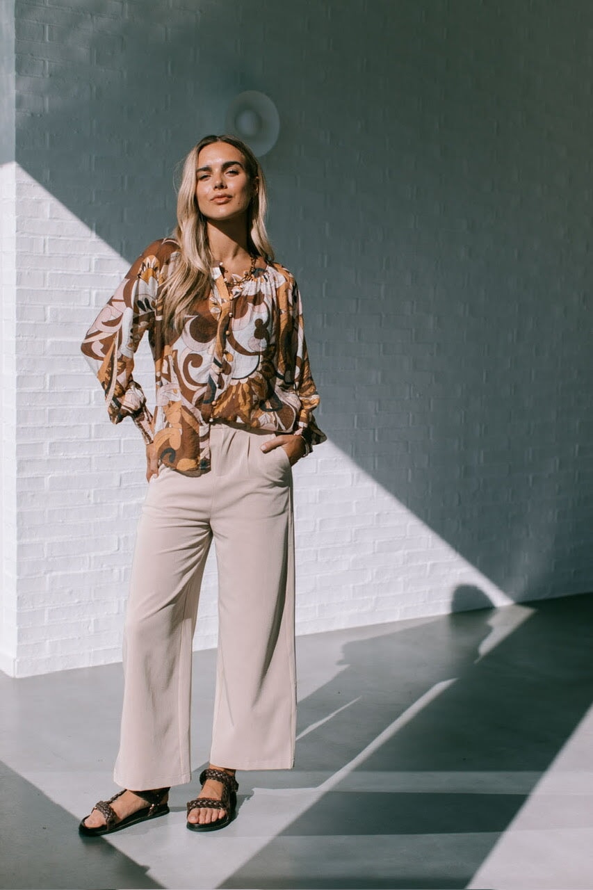 Barcelona Button Top - Mocha Swirl Top St Germain 