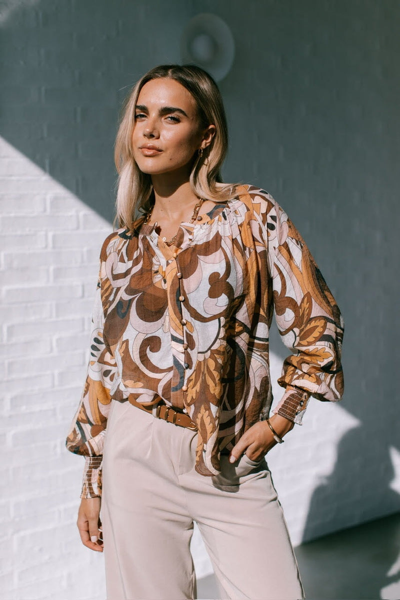 Barcelona Button Top - Mocha Swirl Top St Germain 
